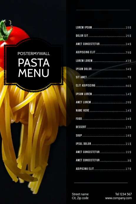 Pasta Italian Food Menu Design Template Postermywall