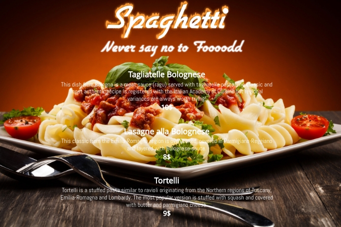 Pasta Menu Poster template
