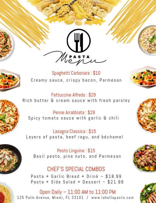 Copy of pasta menu | PosterMyWall