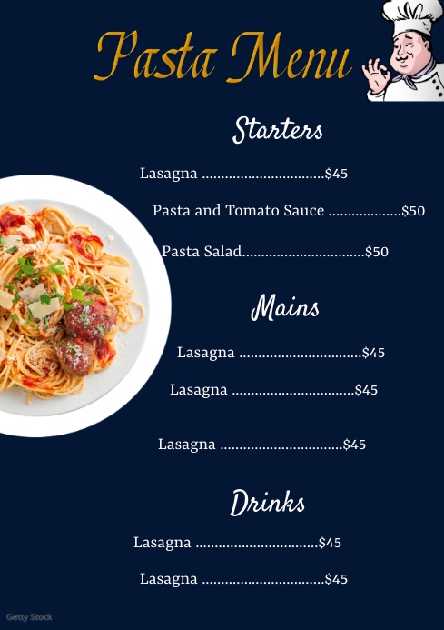 PASTA MENU Template | PosterMyWall