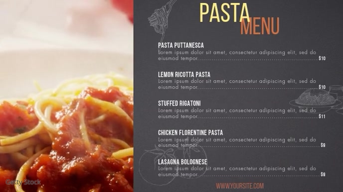 Pasta menu digital signage menu animation Template | PosterMyWall