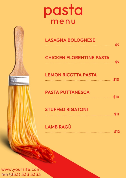 Pasta menu table a4 printable list Template | PosterMyWall