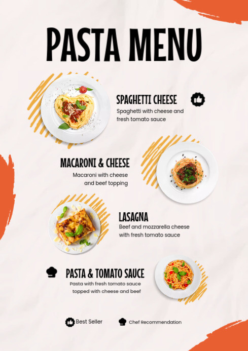 pasta menu template A4