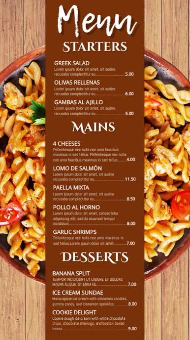Pasta Restaurant Digital Menu Template | PosterMyWall