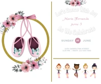 Pastel, Girl, Birthday, Ballerina, Ballet, Cumpleaños, Niña, Invitation, Card, Rsvp, Medium Rect template