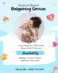 Pastel Babysitting Services Flyer - Cpr Certified & Loving Nanny With 3 Years Experience Template I Instagram Portrait