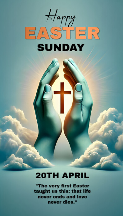 Pastel Blue Background Joyful Happy Easter Sunday  Business Card template