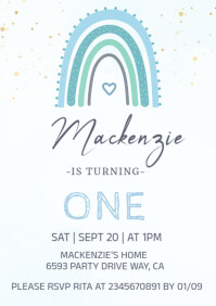 Pastel Boho Rainbow 1st Birthday Party Invitation  A4 template