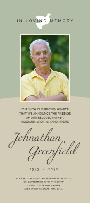 Pastel Colors In Loving Memory Death Notice Funeral Rack Card Template ...
