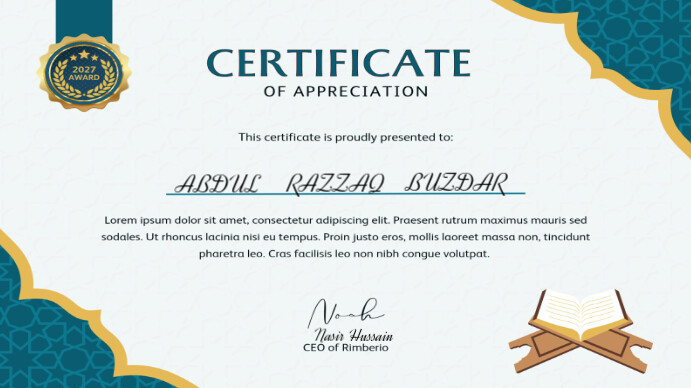 Pastel Customizable Certificate Digital Display (16:9) template