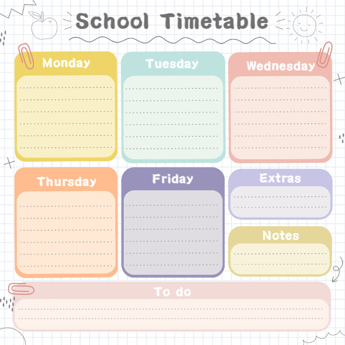 Timetable Portrait Pastel Design School Timetable Template | PosterMyWall