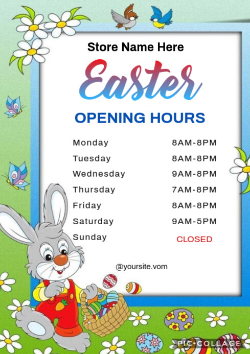 Operating Hour Poster Pastel Easter Opening Hours A2 Template | PosterMyWall