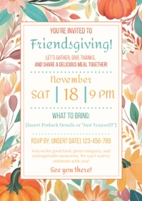 Pastel Floral Friendsgiving Invitation Template Design A4