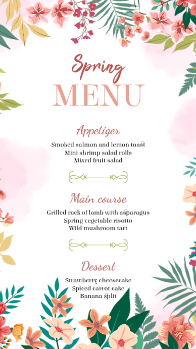 Copy of Pastel Floral Spring Menu Digital Display | PosterMyWall