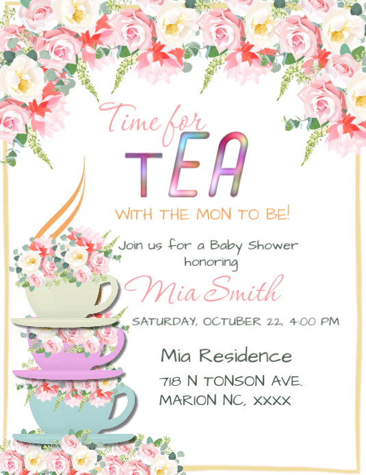 Create Tea Time Invitation Plantilla de Pastel Floral Tea time invitation | PosterMyWall