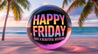 Pastel Happy Friday Beach Vibes Template – Weekend Greeting Post For Social Media Digital Display (1