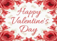 Pastel Happy Valentine's Day Floral background frame Postcard Postal template