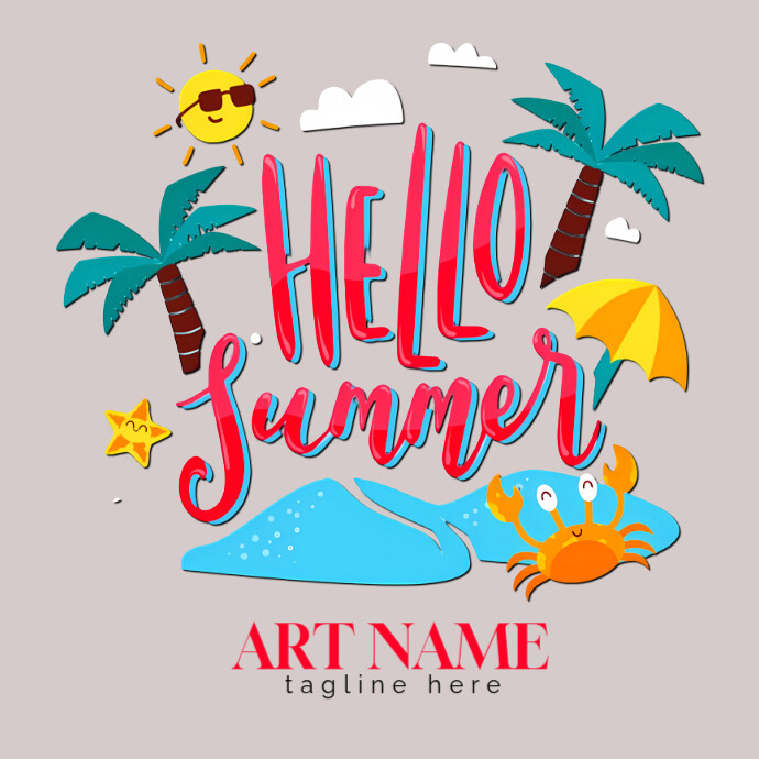 Pastel Hello Summer Text Logo template