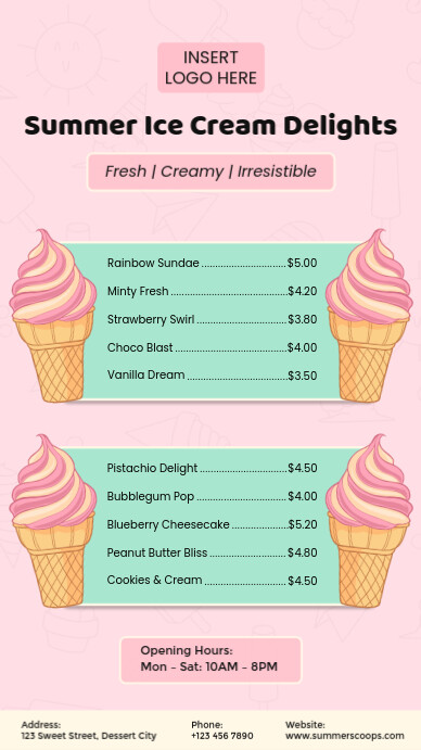 Pastel Ice Cream Menu - List Based Flyer (1080x1920 Px) Instagram Story Indaba yaku-Instagram template