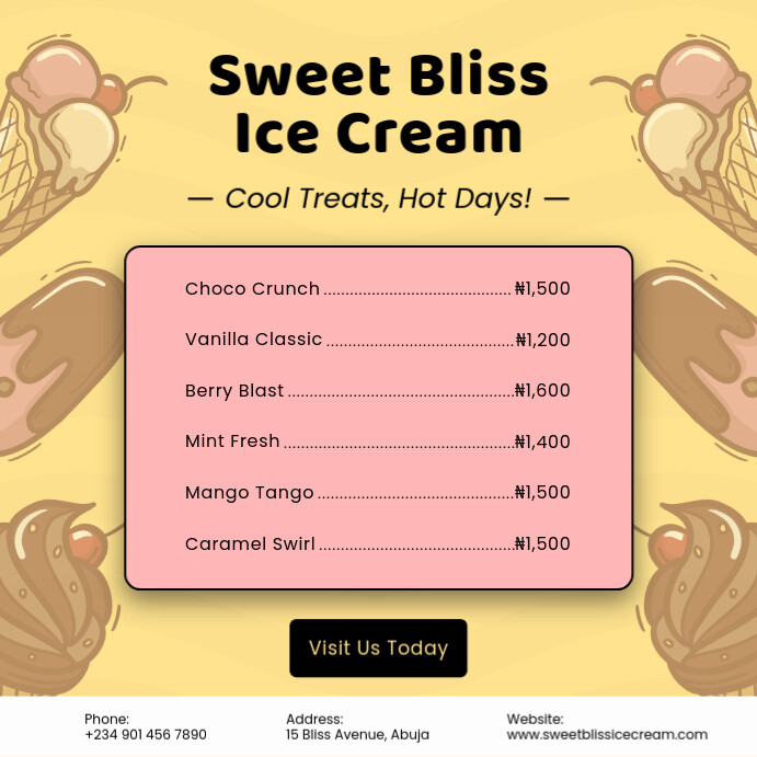 Pastel Ice Cream Menu with Illustrations – Instagram Post template