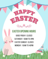 Pastel Illustrated Cute Bunny Easter Opening Hours Instagram Portrait template