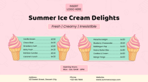 Pastel Joyful Ice Cream Menu – Landscape Flyer Digital Display (16:9) template