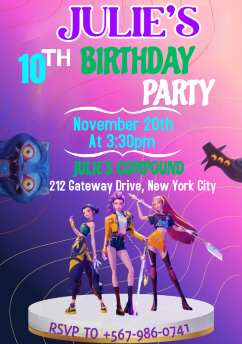 Pastel K Pop Demon Hunters Birthday Party Invitation Flyer A4 Template ...