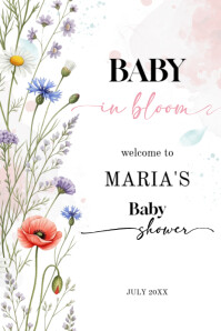 白色 Baby Shower โปสเตอร์ Template