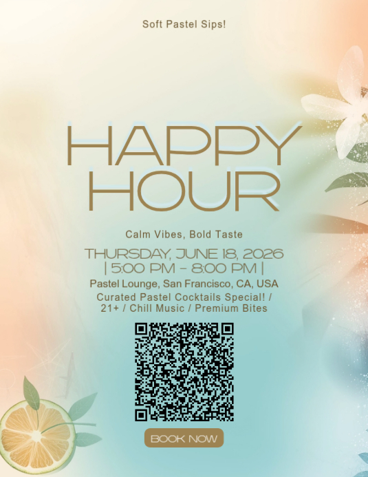 Pastel Minimalism Happy Hour Flyer Template - Bar Calm Promotion ...