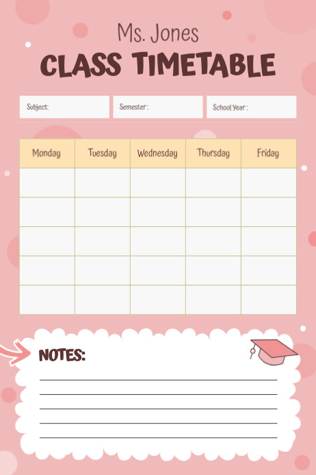 Pastel Peach Class Timetable Portrait Poster Template | PosterMyWall