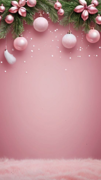 Pastel Pink Christmas Background – Elegant Holiday Frame With Ornaments Digital Display (9:16) template