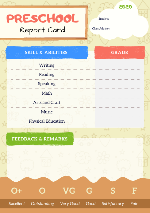 Printable Preschool Report Card Template FREE Blank Preschool Report