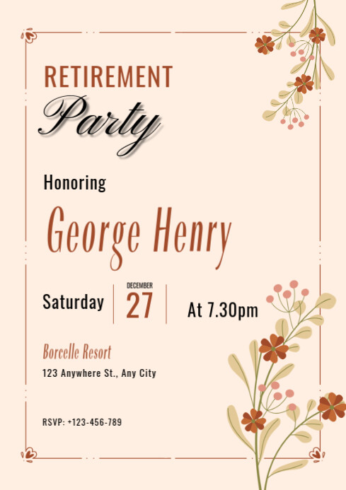 Pastel Retirement Party Invitation Flyer Template Design A4