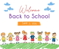 Pastel Welcome Back To School Kids Doodles  Medium Rectangle Rectángulo Mediano template