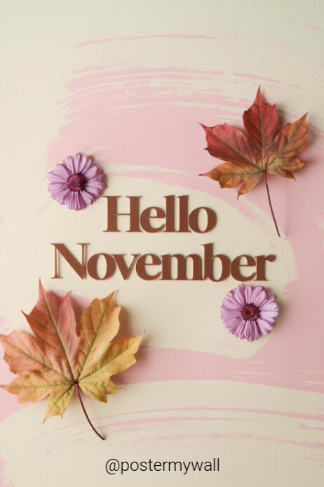 Pastel Welcome/ Hello November Autumn Greeting Template Design/ Hello November Greetings  Poster Plakkaat