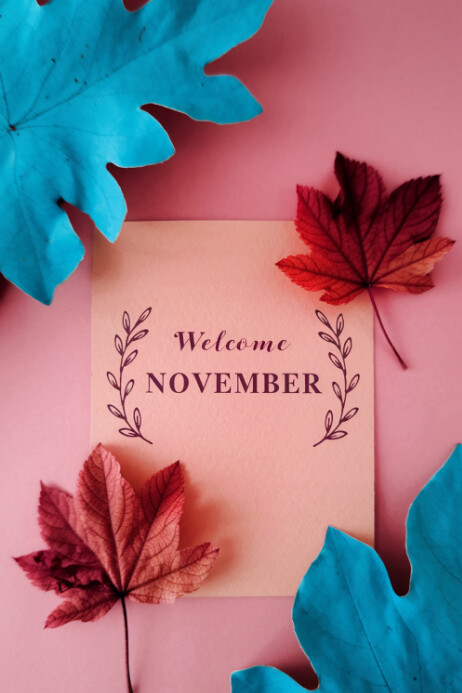Pastel Welcome November Autumn Leafs Greeting Card Design Template ...