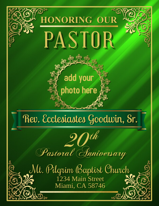 Pastor 20th Anniversary 传单(美国信函) template