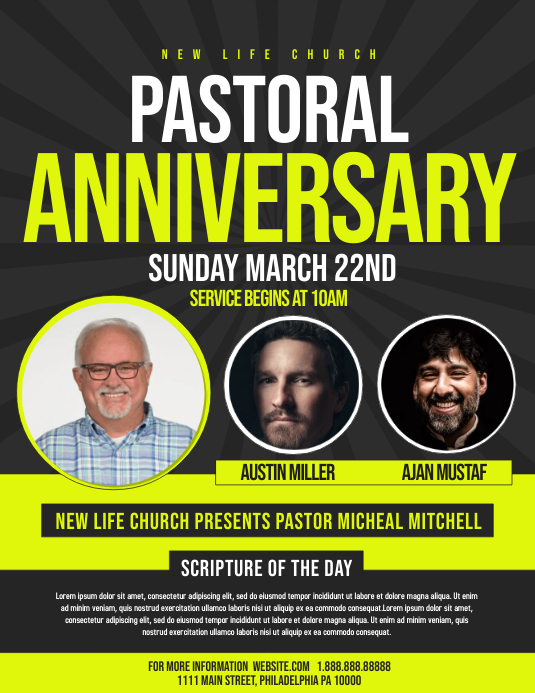 pastoral anniversary Flyer (US Letter) template
