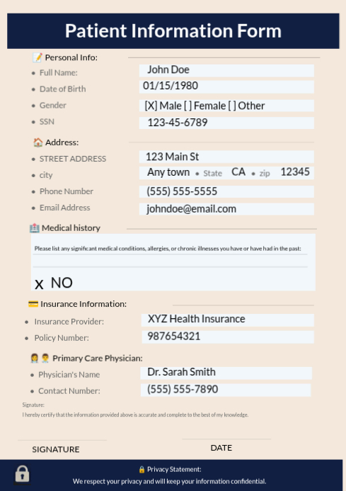 Patient information form เทมเพลต | PosterMyWall