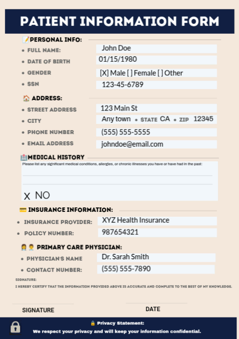 Patient information form Template | PosterMyWall