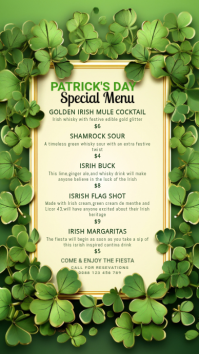Patrick's day menu,st patricks,event Instagram Story template