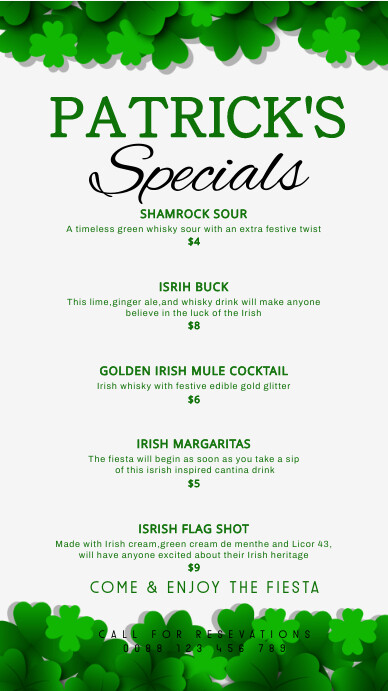 Patrick's day,st patricks,event,menu 数字显示屏 (9:16) template