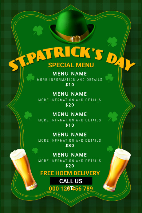 Patrick's day,st patricks,event,menu 海报 template