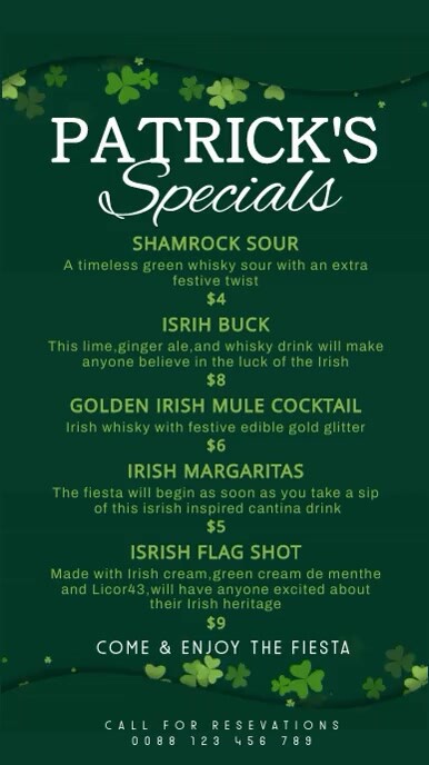 Patrick's day,st patricks,event,menu Digital Display (9:16) template