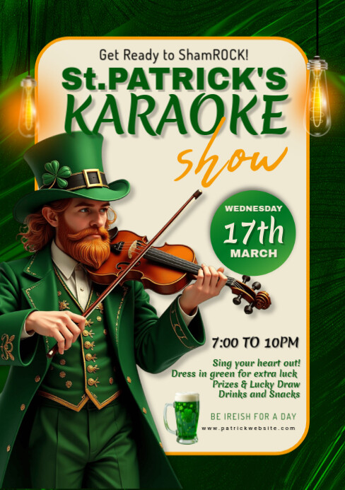 Patrick's day karaoke,st patricks,event, karaoke night A5 template