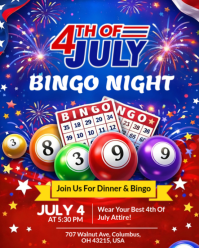 Patriotic 4th of July Bingo Night and Independence Day Game Flyer Instagram Portrait template
