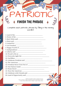 Patriotic Finish the Lyrics Game, Patriotic Trivia, Patriotic Songs, Fun Patriotic Games, Memorial D A6 template