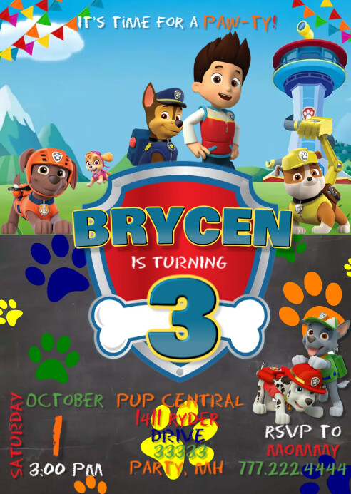 Image 1 for Paw Patrol Invite Template