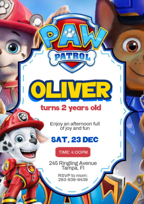 Paw Patrol Birthday Invite Template | PosterMyWall Paw Patrol Birthday Invite Template | PosterMyWall