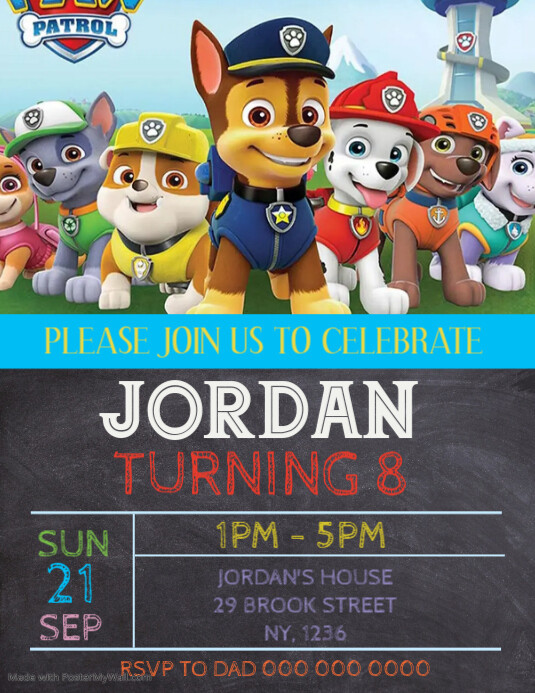 Paw Patrol Birthday Party Invitation Template Postermywall